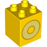 LEGO part Duplo, Brick 2 x 2 x 2 with Bright Light Yellow Capital Letter O with Bright Light Orange Outline Pattern 31110pb157