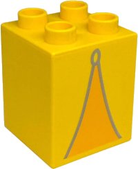 LEGO onderdeel Duplo, Brick 2 x 2 x 2 with Bright Light Orange Triangle (Tent Opening) with Light Bluish Gray Edges and Ring Pattern 31110pb193
