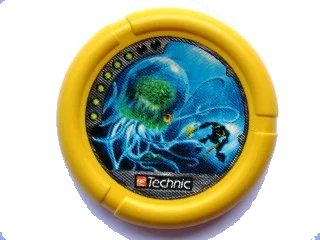 LEGO onderdeel Throwing Disk with Throwbot Scuba / Slizer Sub 6 Pips, LEGO Technic Logo, and Robot Fighting Underwater Creature Pattern (32171pb029)