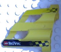 LEGO part Technic, Panel Fairing # 1 Large Short, Large Holes, Side A with Checkered Flags and LEGO Technic Logo Pattern (Stickers) - Set 8445 32190pb08
