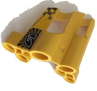 LEGO onderdeel Technic, Panel Fairing # 2 Large Short, Large Holes, Side B with Stylized 'F1' and Checkered Pattern (Sticker) - Set 8445 (32191pb12)