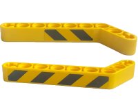 LEGO part Technic, Liftarm, Modified Bent Thick 1 x 9 (7 - 3) with Black and Yellow Danger Stripes Pattern on Both Sides Model Right Side (Stickers) - Set 42094 32271pb027R