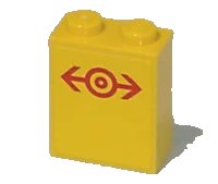 LEGO part Brick 1 x 2 x 2 with Inside Axle Holder with Train Logo Red Pattern (Sticker) - Set 7641 3245bpb14