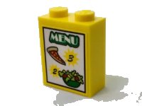 LEGO part Brick 1 x 2 x 2 with Inside Stud Holder with 'MENU', '2', '3', Pizza Slice and Salad Pattern (Sticker) - Set 60150 3245cpb052