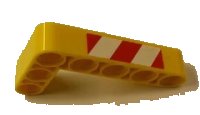 LEGO part Technic, Liftarm, Modified Bent Thick L-Shape 3 x 5 with Red and White Danger Stripes Pattern Model Right Side (Sticker) - Set 42006 32526pb007R