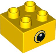 LEGO onderdeel Duplo, Brick 2 x 2 with Circled Black Eye Small with Crescent and White Pupil Pattern on Both Sides 3437pb094