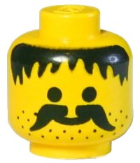 LEGO part Minifigure, Head Moustache, Stubble and Messy Hair Black Pattern - Solid Stud 3626apb04