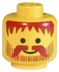 LEGO part Minifigure, Head Standard Grin with Dark Red Messy Hair, Moustache, and Vertical Lines Beard Pattern - Solid Stud 3626apb05