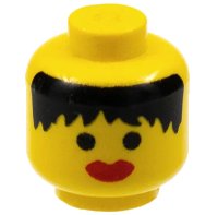 LEGO part Minifigure, Head Female Black Hair Messy, Thick Red Lips Pattern - Solid Stud 3626apx2