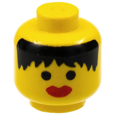 LEGO onderdeel Minifigure, Head Female Black Hair Messy, Thick Red Lips Pattern - Solid Stud (3626apx2)