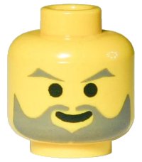LEGO onderdeel Minifigure, Head Dark Gray Angled Eyebrows and Beard, Standard Grin Pattern 3626p39