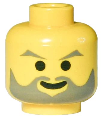 LEGO onderdeel Minifigure, Head Dark Gray Angled Eyebrows and Beard, Standard Grin Pattern (3626p39)