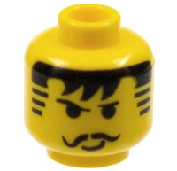 LEGO part Minifigure, Head Moustache Black Bangs, Striped Sideburns Pattern 3626pa3