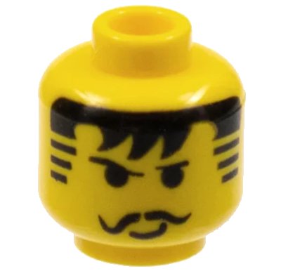 LEGO onderdeel Minifigure, Head Moustache Black Bangs, Striped Sideburns Pattern (3626pa3)