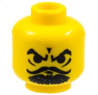 LEGO onderdeel Minifigure, Head Black Eyebrows, Curly Moustache, Goatee, Furrowed Brow, Angry Pattern 3626pa4