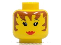 LEGO onderdeel Minifigure, Head Female Black Thin Eyebrows, Eyelashes, Brown Hair, Red Lips, Neutral Pattern 3626pa6