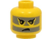 LEGO part Minifigure, Head Black Eyebrows, Dark Gray Face Paint Stripes, Angry Frown Pattern 3626pac