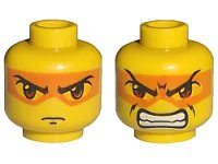 LEGO part Minifigure, Head Dual Sided Exo-Force Brown Eyes with Orange Mask, Mouth Closed / Bared Teeth Pattern (Hikaru) 3626pb0015