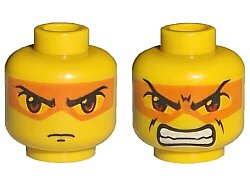 LEGO onderdeel Minifigure, Head Dual Sided Exo-Force Brown Eyes with Orange Mask, Mouth Closed / Bared Teeth Pattern (Hikaru) (3626pb0015)