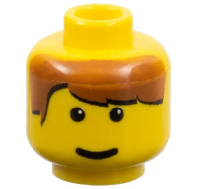 LEGO onderdeel Minifigure, Head Brown Hair Parted on Right, Small Pupils, Grin Pattern (3626pb0016)