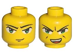 LEGO onderdeel Minifigure, Head Dual Sided Exo-Force Green Eyes with Smirk / Open Mouth Angry Pattern (Ha-Ya-To) (3626pb0017)