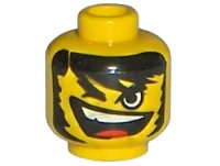 LEGO part Minifigure, Head Black Bushy Eyebrows, Hair, and Mutton Chops, Wink, Lopsided Open Mouth Smile with Top Teeth and Red Tongue Pattern 3626pb0022