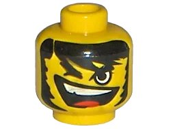 LEGO onderdeel Minifigure, Head Black Bushy Eyebrows, Hair, and Mutton Chops, Wink, Lopsided Open Mouth Smile with Top Teeth and Red Tongue Pattern (3626pb0022)