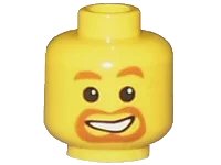 LEGO part Minifigure, Head Dark Orange Eyebrows, Moustache, and Goatee, Lopsided Open Mouth Smile with Teeth Pattern 3626pb0023
