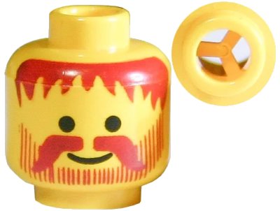 LEGO onderdeel Minifigure, Head Standard Grin with Dark Red Messy Hair, Moustache, and Vertical Lines Beard Pattern (3626pb0025)