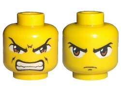 LEGO onderdeel Minifigure, Head Dual Sided Exo-Force Brown Eyes, Scowl with Mouth Closed / Bared Teeth Pattern (Ryo Gate Guard) (3626pb0026)