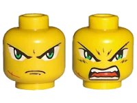 LEGO part Minifigure, Head Dual Sided Exo-Force Green Eyes with Frown and Scar / Open Mouth Pattern (Takeshi) 3626pb0027