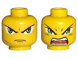 LEGO onderdeel Minifigure, Head Dual Sided Exo-Force Green Eyes with Frown and Scar / Open Mouth Pattern (Takeshi) (3626pb0027)