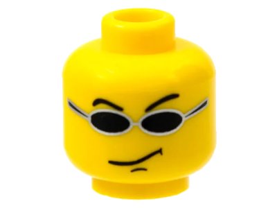 LEGO onderdeel Minifigure, Head Glasses with Small Black Sunglasses, Smirk Pattern (Snap) (3626pb0053)