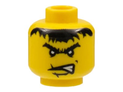 LEGO onderdeel Minifigure, Head Male Scar Across Lip, Angry Black Eyebrows and Messy Hair Pattern (Dracus) (3626pb0060)