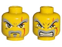 LEGO part Minifigure, Head Dual Sided Exo-Force Dark Gray Moustache, Eyebrows, Thin Scar and Closed Mouth / Bared Teeth Pattern (Keiken) 3626pb0070