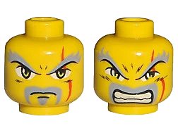 LEGO onderdeel Minifigure, Head Dual Sided Exo-Force Dark Gray Moustache, Eyebrows, Thin Scar and Closed Mouth / Bared Teeth Pattern (Keiken) (3626pb0070)