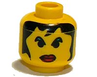 LEGO onderdeel Minifigure, Head Female with Red Lips Large, Green Eyebrows, and Long Hair Pattern 3626pb0109