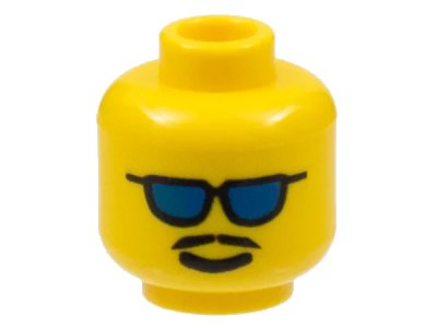 LEGO onderdeel Minifigure, Head Glasses with Blue Sunglasses and Moustache Pattern (3626pb0110)