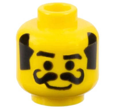 LEGO onderdeel Minifigure, Head Moustache Curly Thick, Thick Sideburns, Smile Pattern (3626pb0118)