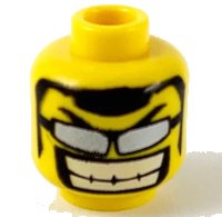 LEGO part Minifigure, Head Black Eyebrows, Hair and Sideburns, Sunglasses with Silver Lenses, Huge Open Mouth Smile with Teeth Pattern 3626pb0119