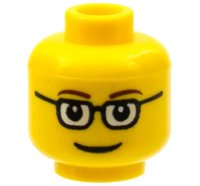 LEGO part Minifigure, Head Glasses Rectangular, Brown Thin Eyebrows, Smile Pattern 3626pb0122