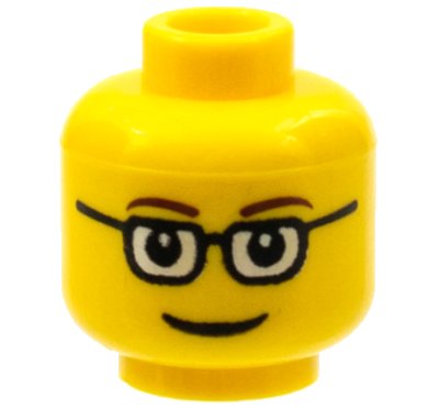 LEGO onderdeel Minifiguur, Hoofd Bril Rechthoekig, Bruine Dunne Wenkbrauwen, Glimlach Patroon (3626pb0122)