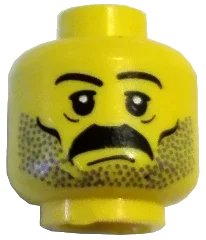 LEGO onderdeel Minifigure, Head Moustache and Stubble Pattern, White Pupils, Eyebrows (3626pb0172)