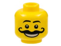 LEGO part Minifigure, Head Moustache Curly Long Thick, White Grin, Raised Eyebrows Pattern 3626pb0174