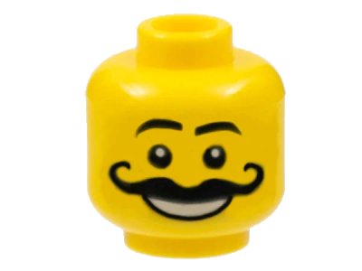 LEGO onderdeel Minifigure, Head Moustache Curly Long Thick, White Grin, Raised Eyebrows Pattern (3626pb0174)
