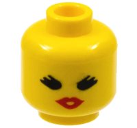 LEGO onderdeel Minifigure, Head Female with Black Eyes with Thick Eyelashes, Red Lips, Open Mouth Pattern 3626pb0175