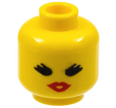 LEGO onderdeel Minifigure, Head Female with Black Eyes with Thick Eyelashes, Red Lips, Open Mouth Pattern (3626pb0175)