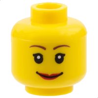 LEGO part Minifigure, Head Female with Brown Thin Eyebrows, White Pupils and Short Eyelashes, Wide Smile with Red Lips Pattern 3626pb0205