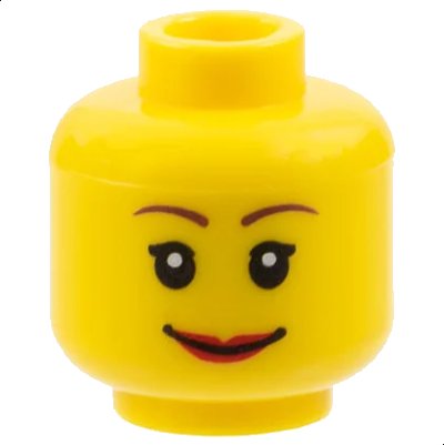 LEGO onderdeel Minifigure, Head Female with Brown Thin Eyebrows, White Pupils and Short Eyelashes, Wide Smile with Red Lips Pattern (3626pb0205)