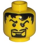 LEGO part Minifigure, Head Black Wavy Eyebrows, Messy Hair, Thin Moustache, Goatee, Lopsided Grin with Dimple Pattern 3626pb0216